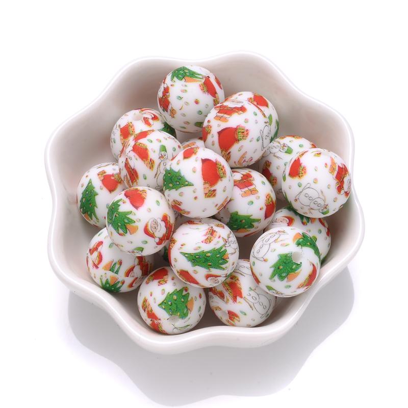 10Pcs 15mm Colorful Print Leopard Pattern Silicone Beads Ball Shape Teething Jewelry Beads For Teether Pacifier Chain Necklace