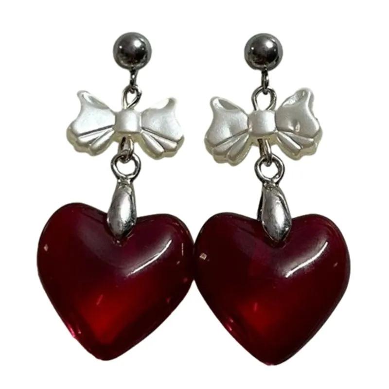 

Dark Bow Heart Earrings One Size