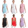 Robe sans manches dos nu à strass avec superposition en résille transparente et ourlet asymétrique pour la compétition de danse de patinage artistique pour enfants