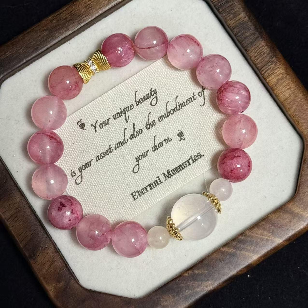 

Женский браслет из натурального родохрозита - Сделай сам розовый кристалл, Модный стиль TikTok Xiaohongshu