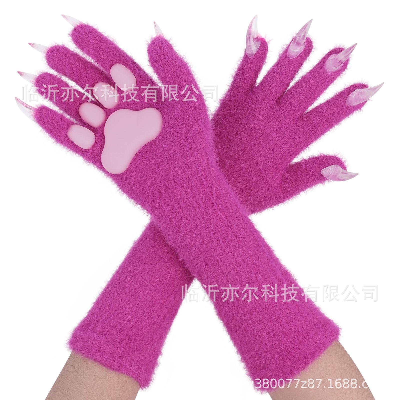 Mănuși lungi din silicon pentru carne de Halloween, unghii cu lipici, mănuși cu gheare de animal, accesorii gheare de fantomă Halloween Rose red pink