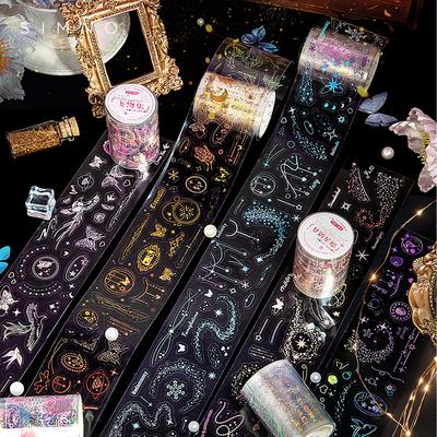 5,5*200cm 1rol Metallic PET Tape voor Journaling, Laser Goud/Zilver Decoratieve Stickers, DIY Scrapbook Washi Benodigdheden