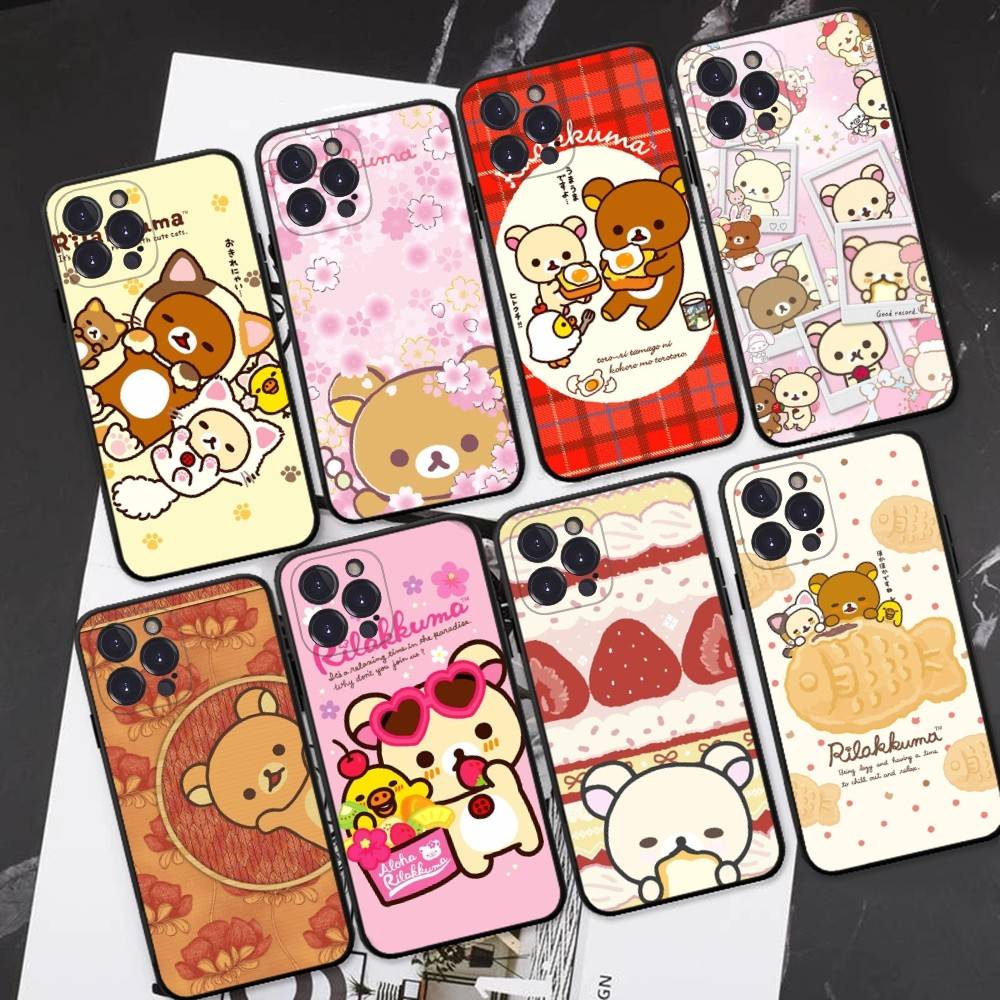 Popular Cute R-rilakkuma Bear Phone Case For IPhone 16 Pro Max 15 17 Plus 14 13 12 Mini 11 Black Cover