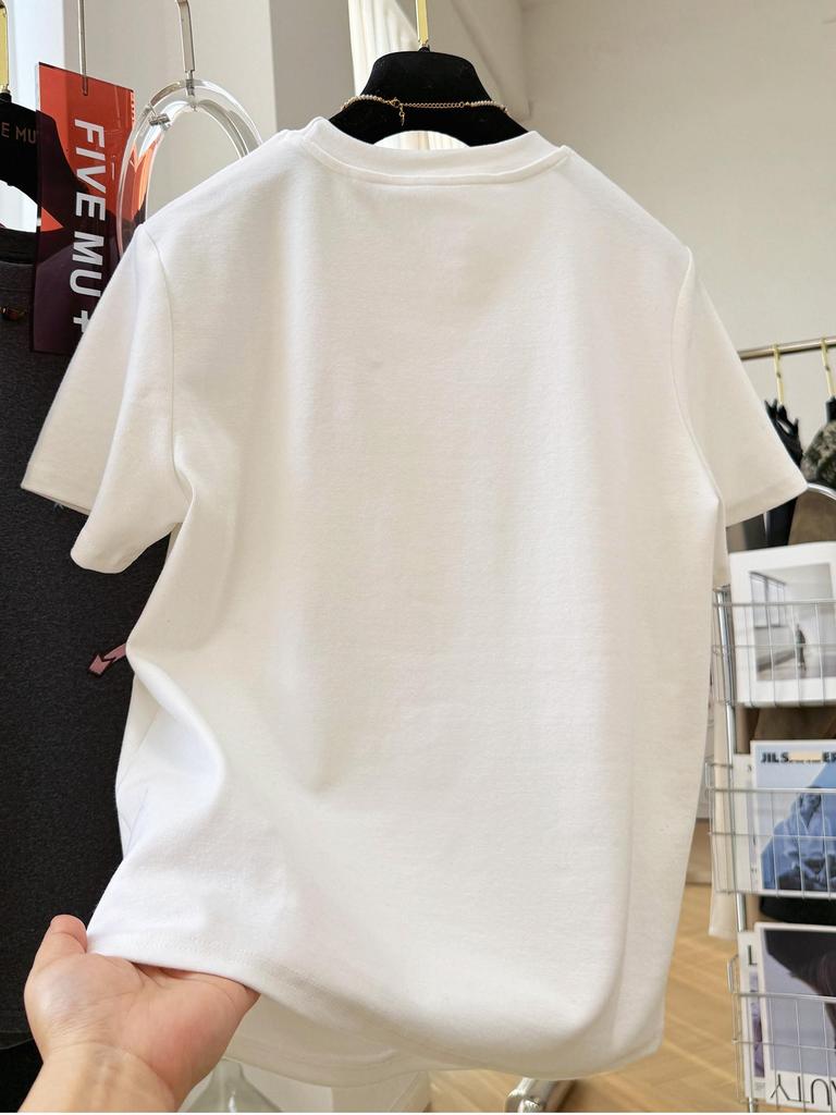 Women's Gray Pony Print Short-Sleeve T-shirt: 2026 Early Spring Slimming Loose Fit