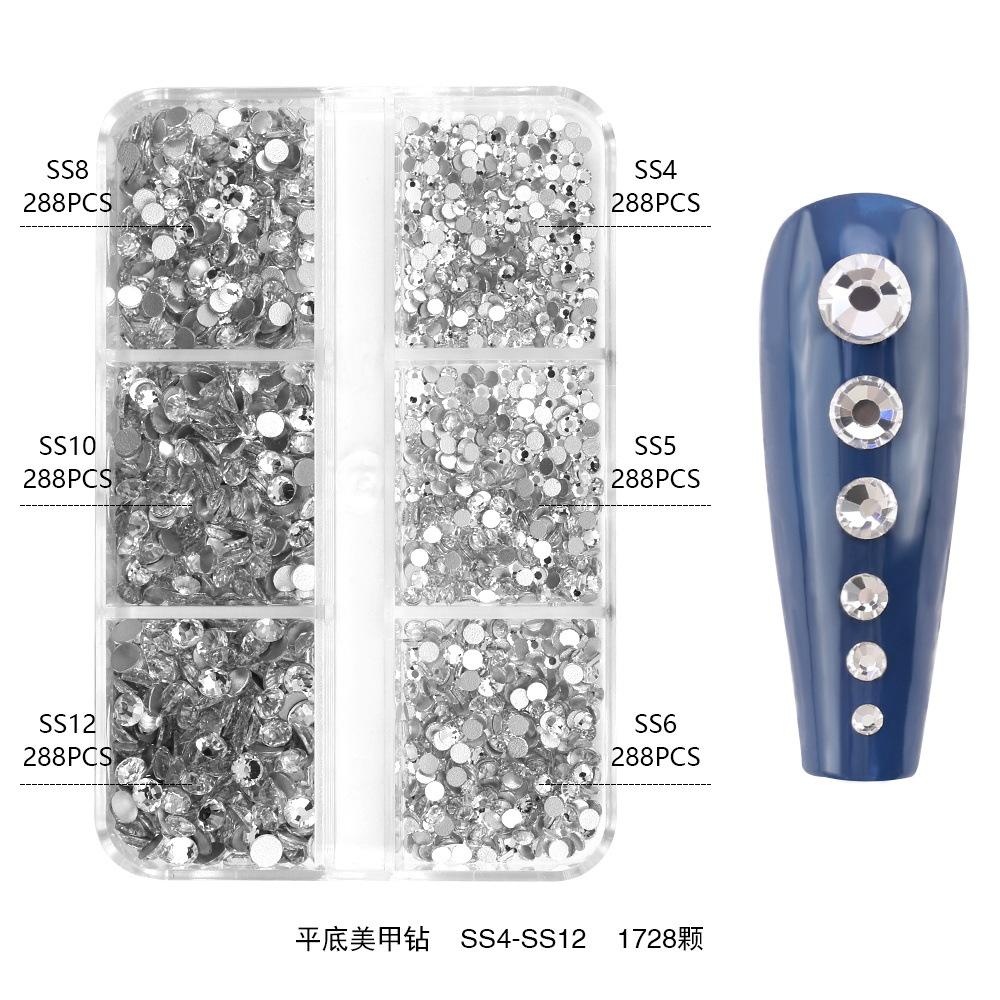 Ss4-Ss12 Boxed Nail Art, Flat Bottom Rhinestone Diy Nail Art Diamond Nail Decorative Accessories 1728 Pcs