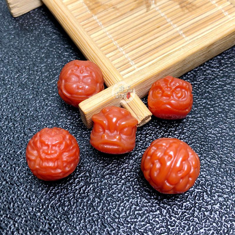 Red Agate Waking Lion Walnut Dragon Bead Carved Wenwan DIY Bracelet Accessories