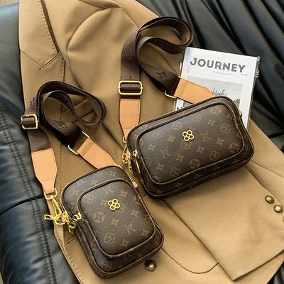Premium Women's Bag Small Bag New Retro Printed Small Square Bag Versatile Color Shoulder Three-layer Mobile Phone Bag
