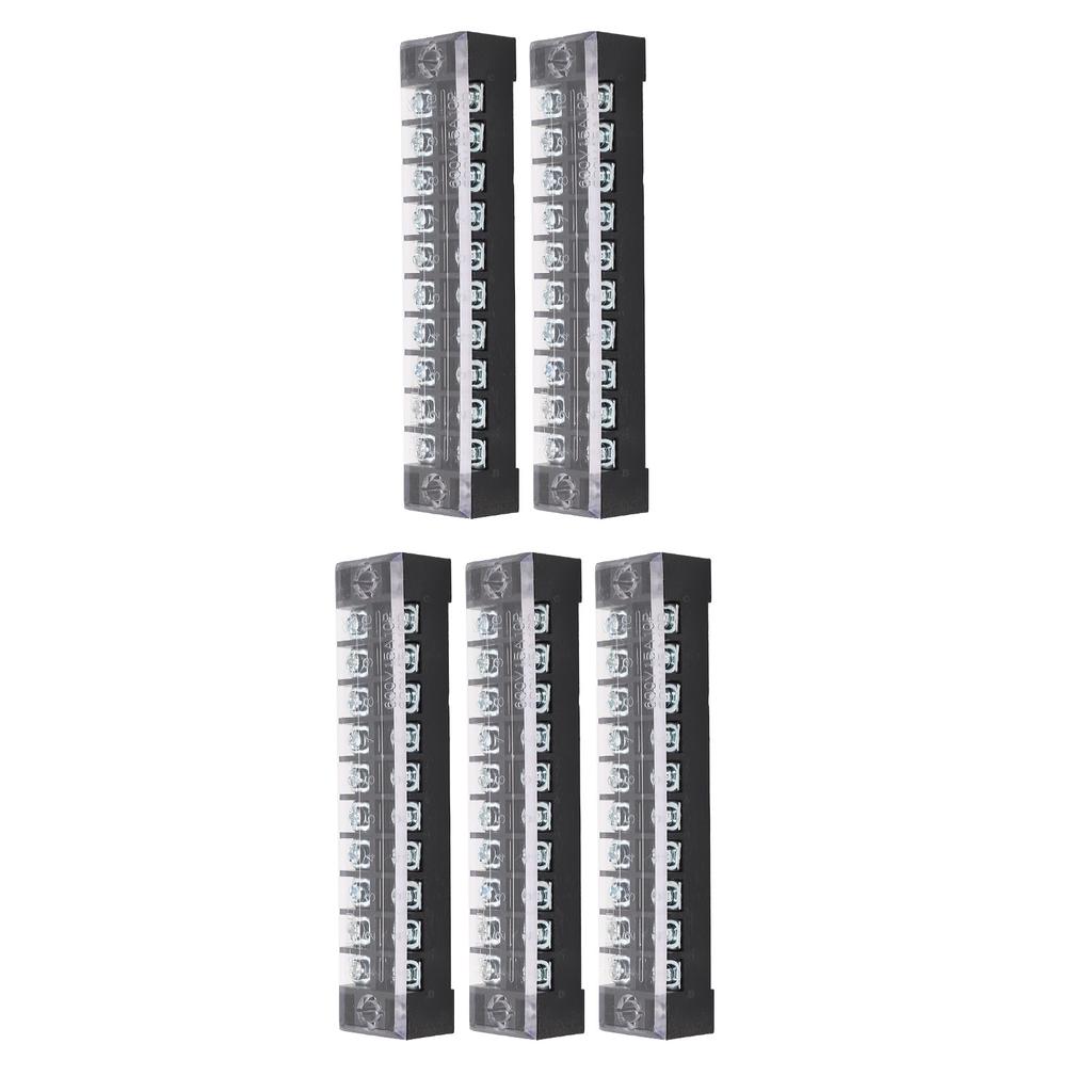 5 Set 10 Position Terminal Block Connector Strip Kit Dual Row Screw Pre Insulated Jumper 15A 600V