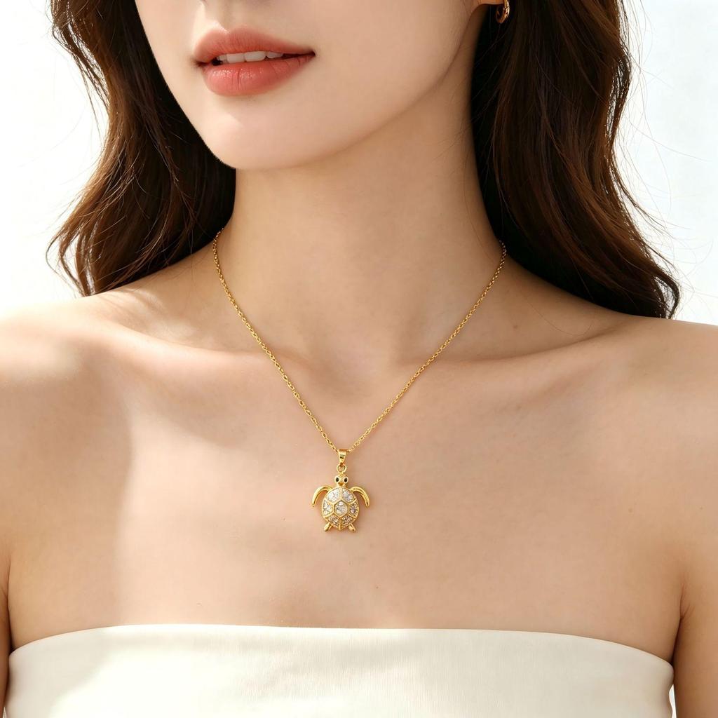 Ocean Series Stylish Luxury Pendant Necklace with Full Diamond Design – Trendy Seaside Accessory