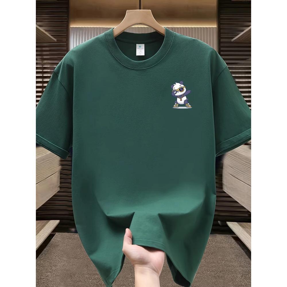 Men's summer 100% pure cotton fashionable casual loose sports cartoon bear pattern printed round neck short sleeved T-shirt top