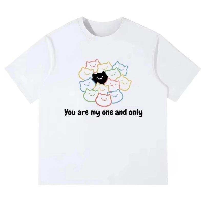 2025 Summer clothes Fun Kitten Printed Tees Japanese And Korean Men's and Women's Cotton Short sleeves Loose Casual Student Tops
