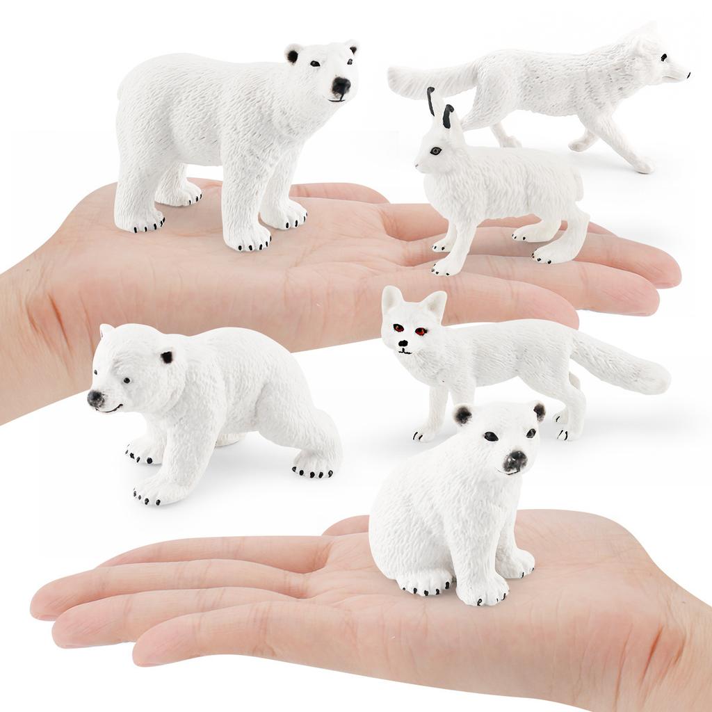 Simulation Polar Animal Set Model Arctic Rabbit White Fox Polar Bear Beluga Whale Seal White Owl Static Ornament