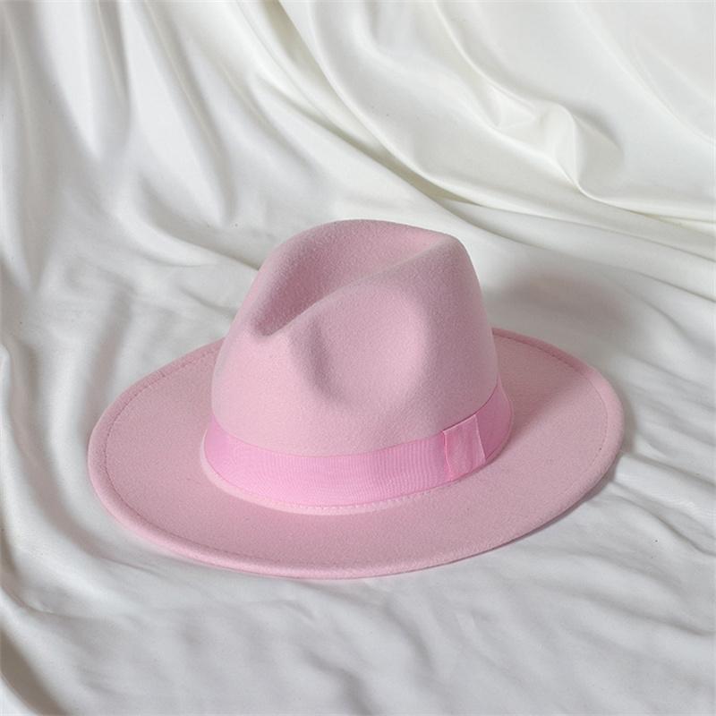 Skórzany Różowy Kapelusz Fedora z Szerokim Rondem Jazzowy Kapelusz Jesień/Zima Klasyczny Elegancki Kapelusz Panama Kapelusz Dżentelmena Sombrero