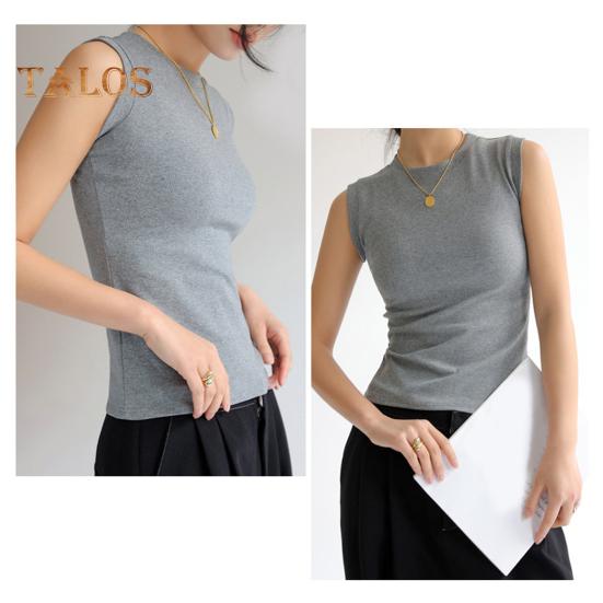 Women's Tank Top Sleeveless Cotton High Neck Crop Top Ribbed Slim Fit Basic Shirt Spring Summer Casual Outfit
