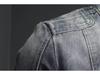 Venom Men's Retro Denim Jacket - Large Size Stand Collar Zipper for Casual Cycling & Motorcycle Wear