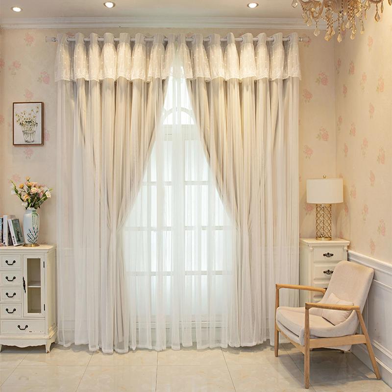 Simple Internet celebrity princess style double-layer gauze bedroom girl curtains balcony bay window blackout curtains