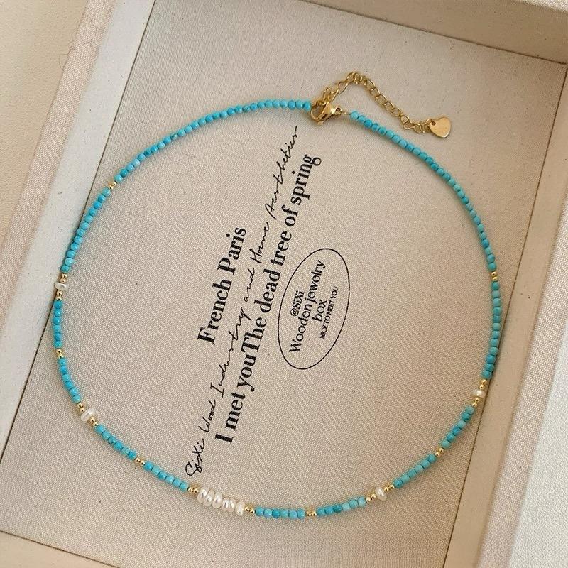 Turquoise and Pearl Layered Necklace, Refined Niche Style