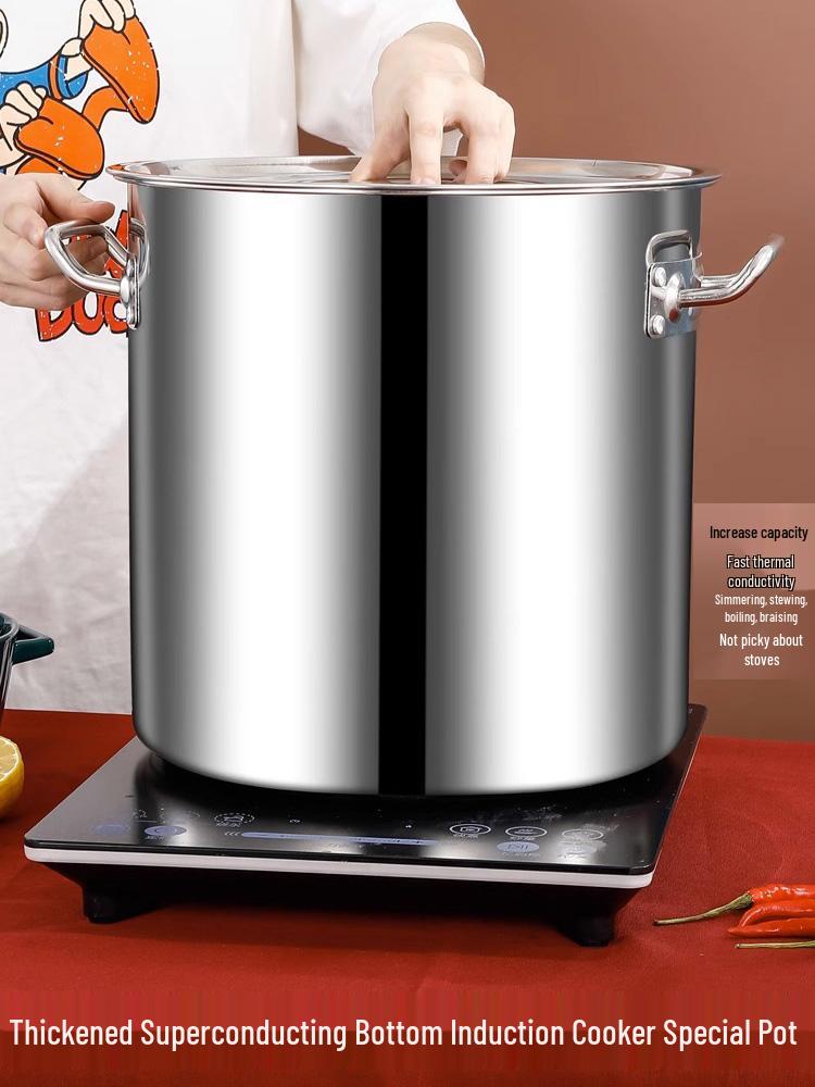 Large Capacity Stainless Steel Induction Soup Pot with Lid
