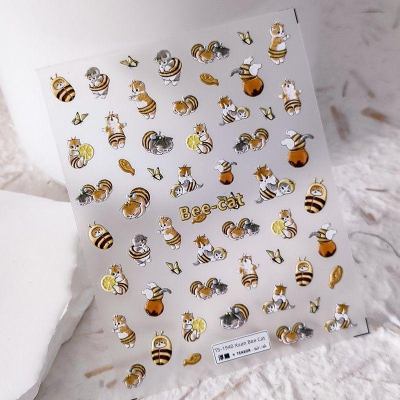 

Qiji Notebook Three-Dimensional Nail Stickers Waterproof Nail Sticker Decorative Decals Ornament Bee Cat 1940 1941 TS-1940 Bee Cat (Stereo)