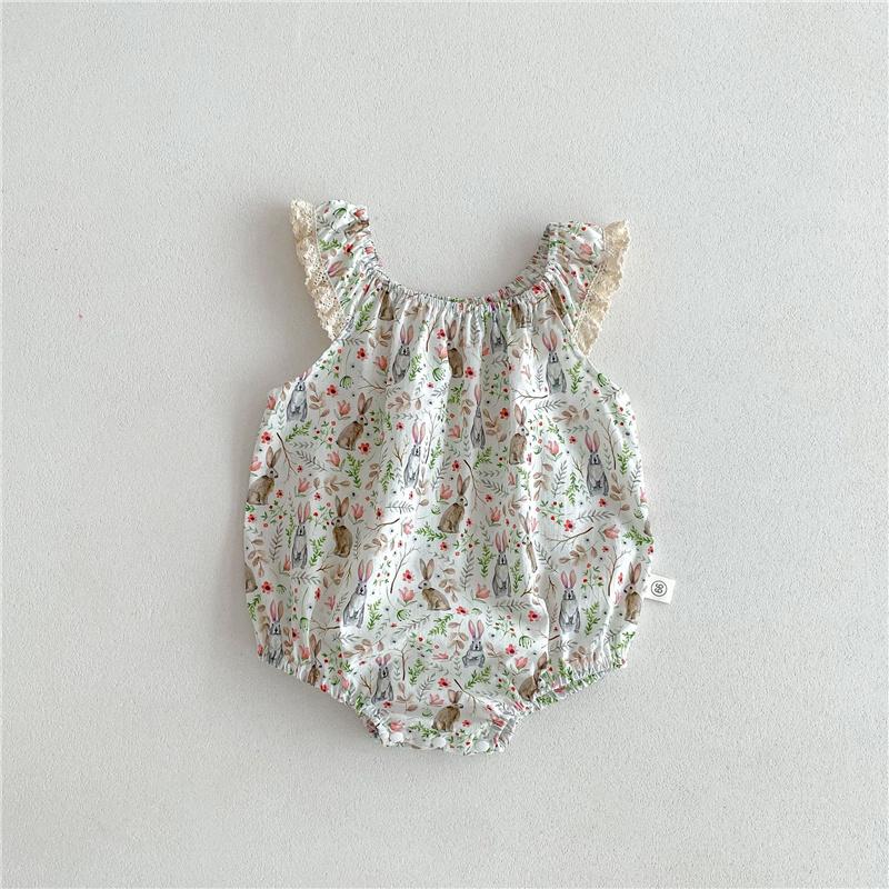 

Summer Cute Rabbit Print Clothing for Baby Girl Cartoon Sleeveless Jumpsuit Newborn Girl Romper 90