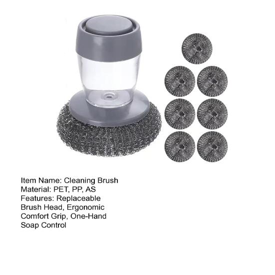 Yousheng Pot Cleaning Brush Comfort Grip Soap Dispensing Kitchen Scrubber with Replaceable Brush Head One-Hand Soap Control Non-Slip Ergonomic Handle
