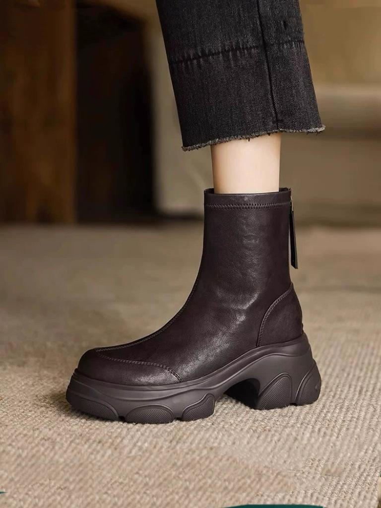 

Huge Light~ Handmade Meow Claw Boots Skinny Short Boots New Elastic Boots Thick-soled Martin Boots Leather Rear Zipper Fashion Boots 40