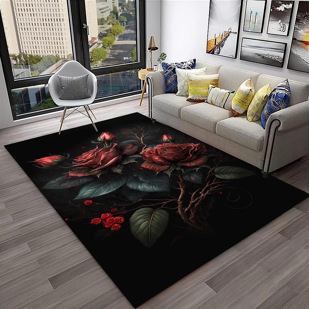 Nordic Love Rose Flowers Daisy  Carpet Rug for Home Living Room Bedroom Sofa Doormat Decor,kids Play Area Rug Non-slip Floor Mat