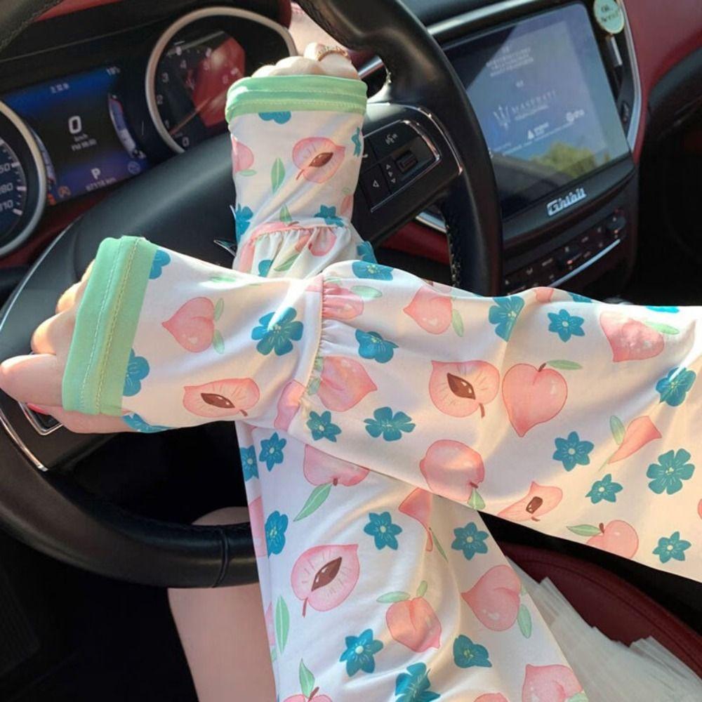 

Sun Protection Ice Silk Sleeve Fingerless Summer Arm Cover Sunscreen Long Arm Sleeves Girls style2
