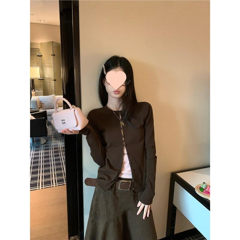 

Song Zheng en Women s Pink Retro Two-Piece Slim Fit Long Sleeve Coffee Top - Winter Outerwear Base Layer Medium