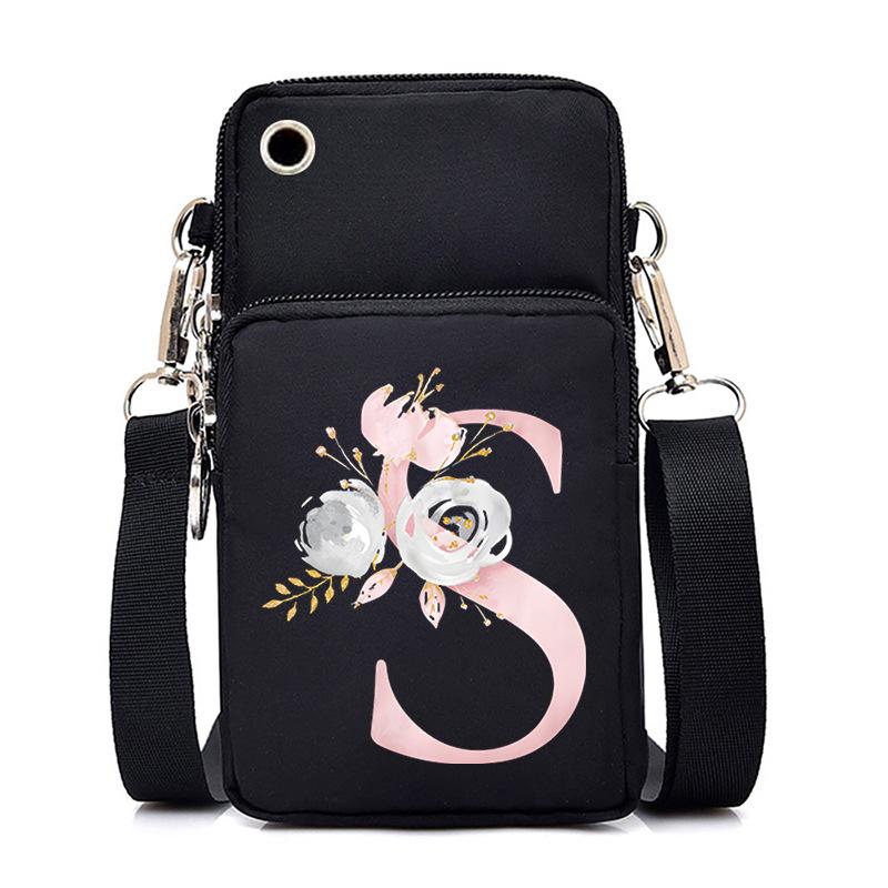 Letter Printing Black Oblique Span Bag Casual Portable Multi-Function Mobile Phone Bag