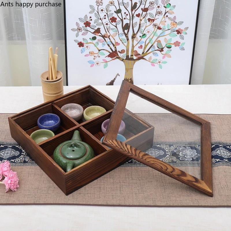 Wooden Dried Fruit Snack Plate with Cover Snack Box Nut Dried Fruit Plate Candy Box Snack Storage Boxes Home Storage Organizer