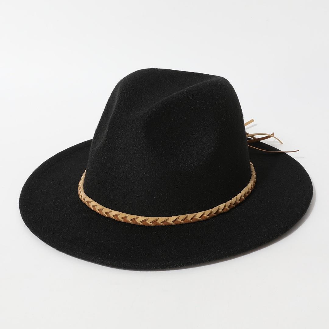 

Western cowboy hat, vintage wide-brimmed jazz woolen hat, men s ribbon felt hat, Mongolian street dance Tibetan knight hat Average Size чёрный