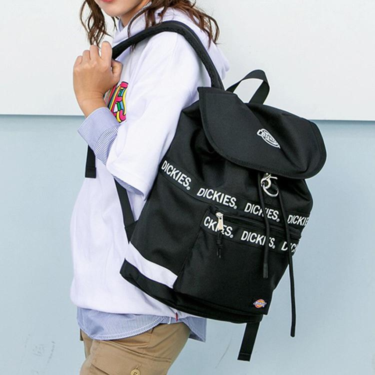 Dickies Vintage Large Capacity Flap Logo Print Polyester Backpack Unisex Backpack Black 201U90LBB19BK01-BLACK