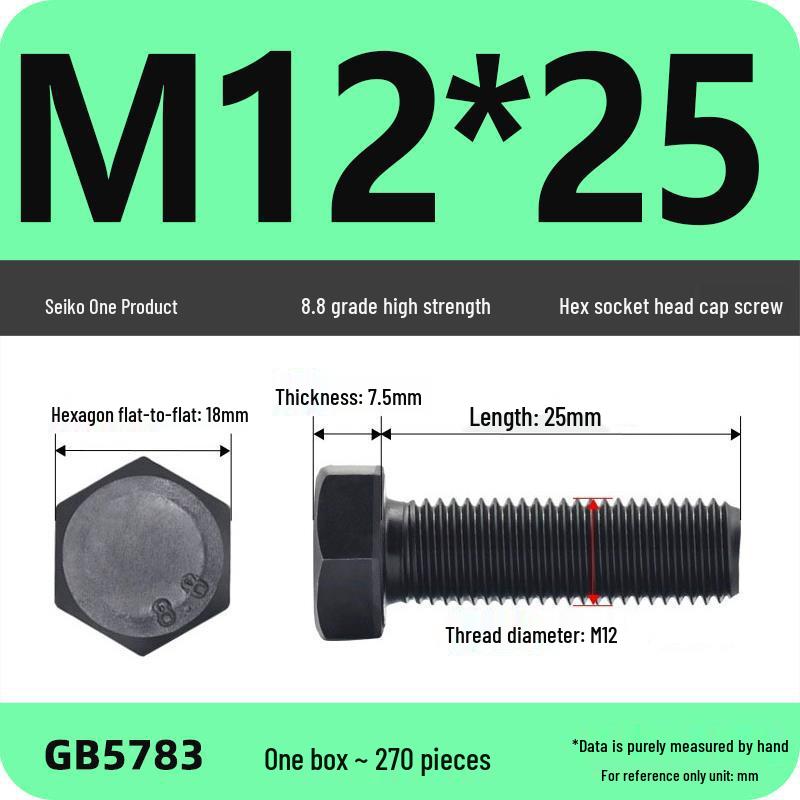 Black High-Strength Grade 8.8 Hex Bolt Screw Set (M4-M12)