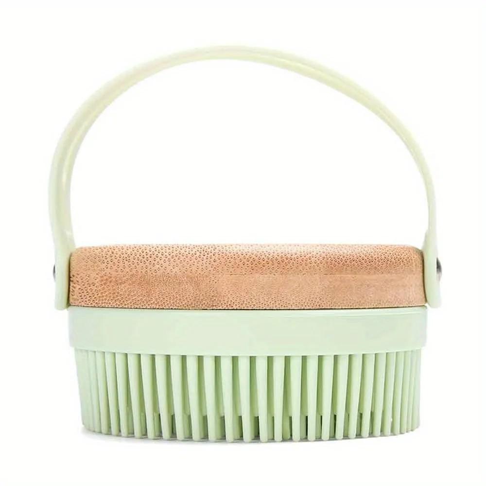 Silicone Body Scrubber Facial Care Bath Brush Gentle Exfoliating with Wooden Base Soft Bristle Skin Care Tools Bath Accessory