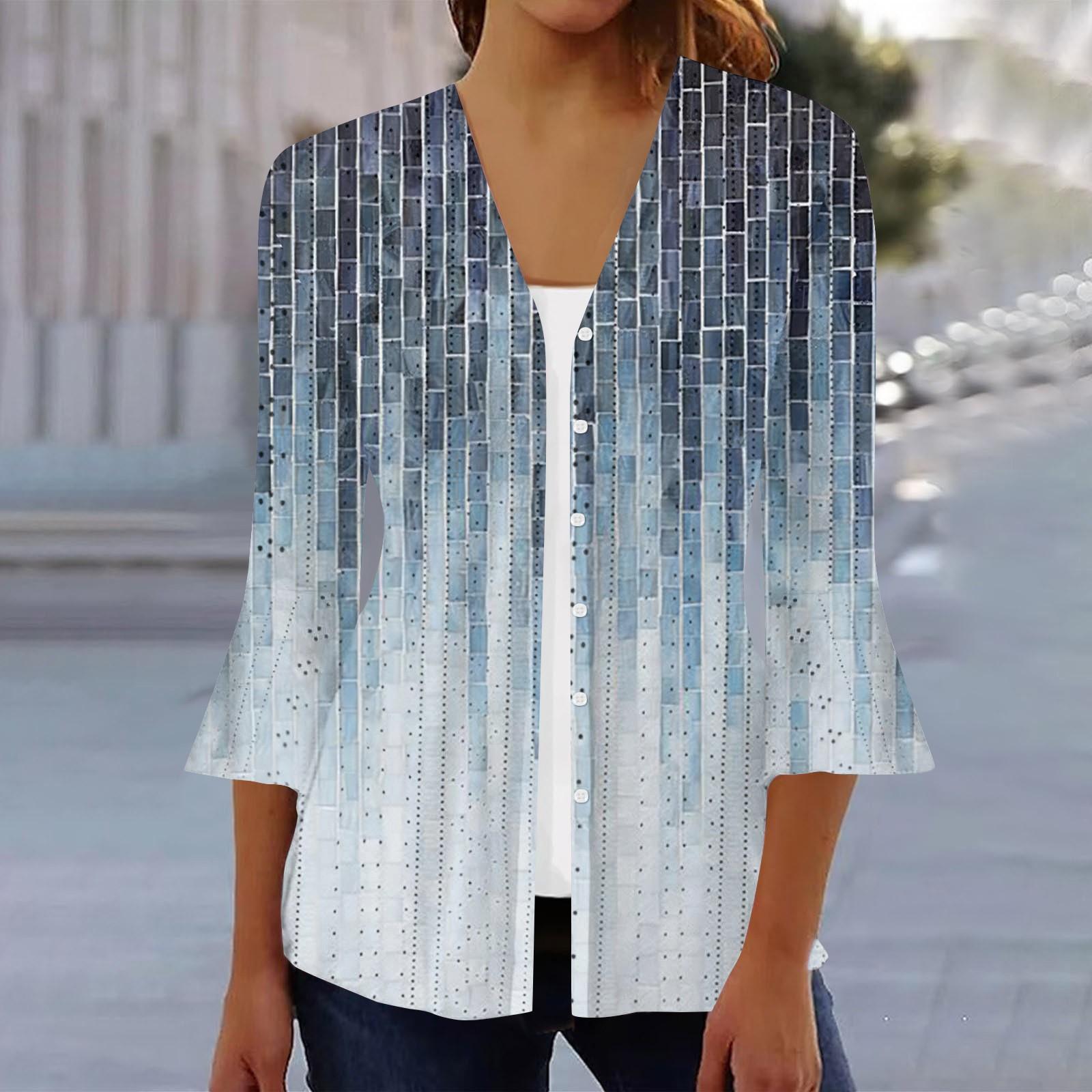 

Женская мода свободный повседневный принт с рукавом три четверти рубашка на пуговицах кардиган топ XXL