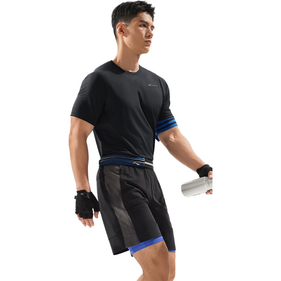 Li-Ning Breathable Solid Color Round Neck Versatile Sports Short Sleeve T-Shirt Men Tops Black ATSU031-1