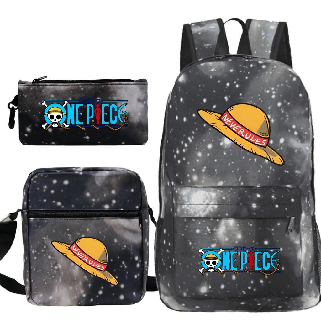 New Animation One Piece Printed Backpack for Primary and Secondary School Students Large Capacity School Bag Combination Three-piece Set