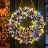 Handgefertigter festlicher Heimdekorations-Weihnachts-Diamantmalerei-Kranz-Bausatz mit LED-Lichterkette, Schneemann-Perlenkunst beleuchtete Türdekoration für Erwachsene,
