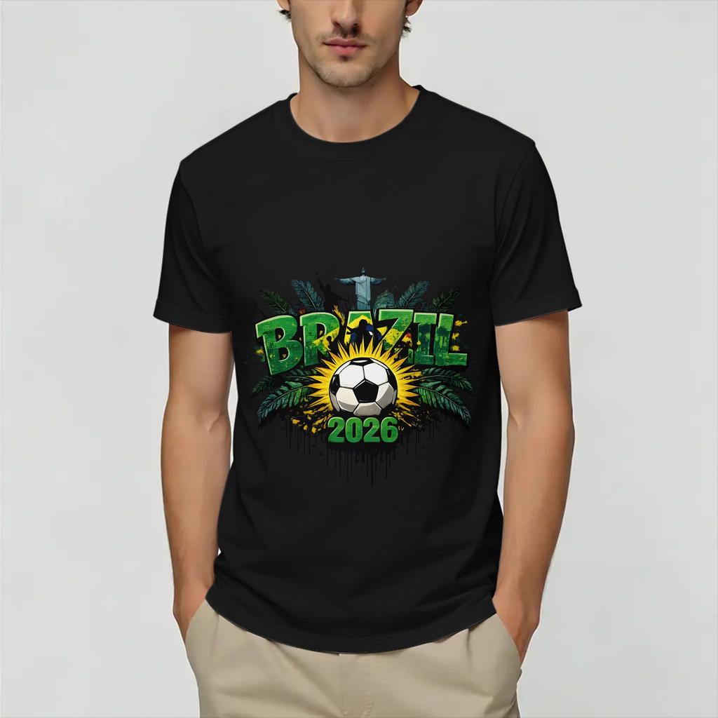 Vintage Brazil 2026 Soccer TShirts Unisex Crewneck 100 Cotton T Shirt Short Sleeve Tee Shirt Summer Clothing