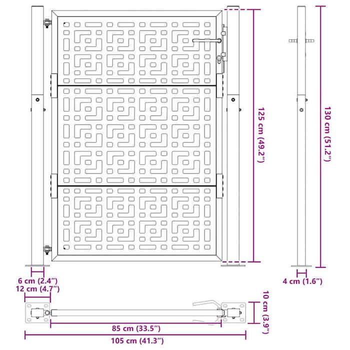 VidaXL Garden Gate Black 105x130 Cm Steel Cross Design, Fence Gate, Outdoor Gate, Metal Gate, Gate 4101000