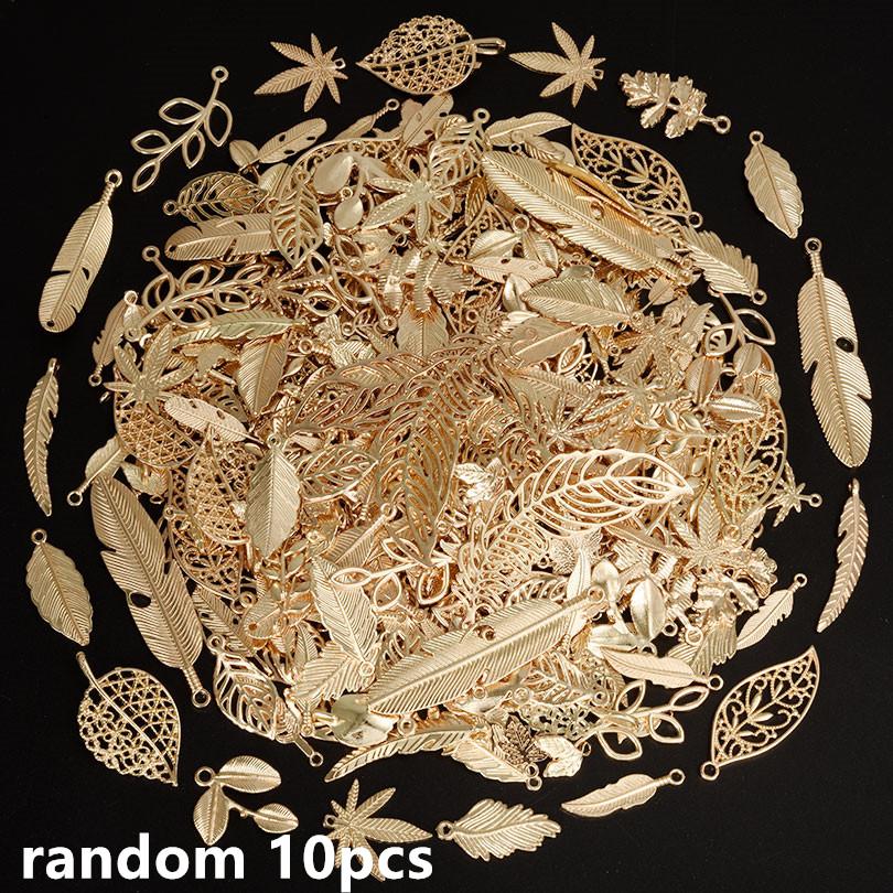 Vintage Metal Plant Leaves DIY Charms For Jewelry Making Supplies Bulk 10/20/30/50pcs Random Mix Charm Pendant Handmade Bracelet