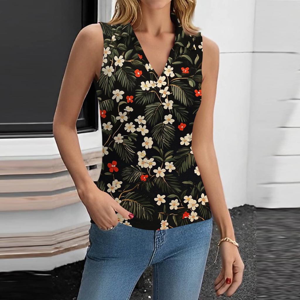 Damen Sommer Mode Lässig Retro Print V-Ausschnitt Ärmelloses Top Skinny Tanktop