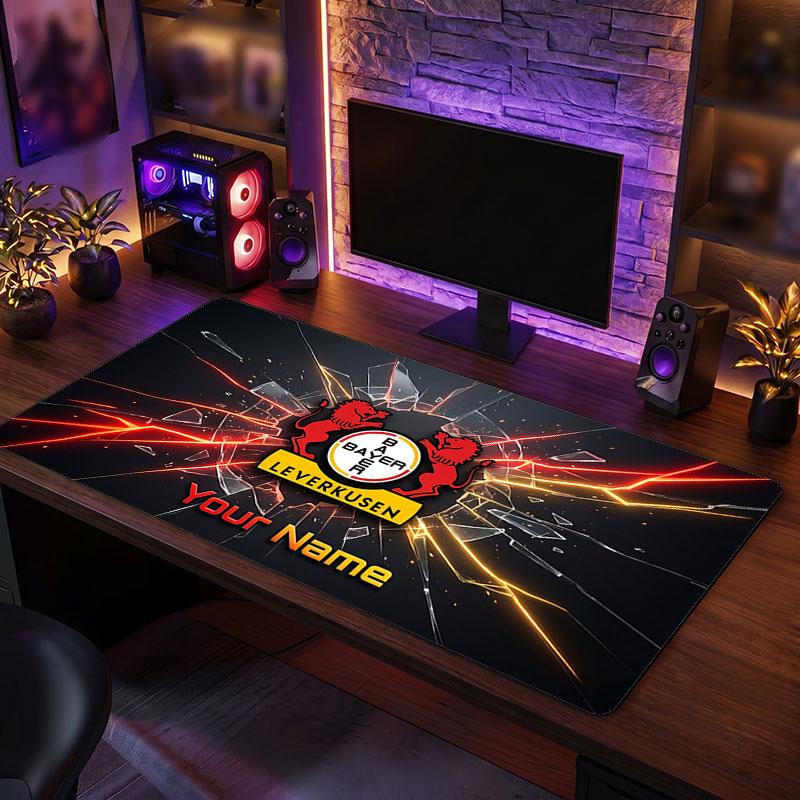 Tappetino per Mouse Grande Personalizzato Calcio Bayer Leverkusen, Stampa Testo Nome Personalizzato, Tappetino da Scrivania Antiscivolo con Logo Calcio, Regalo per Gamer
