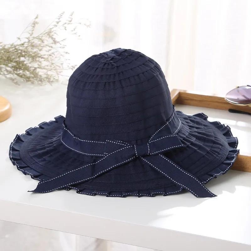 Women's Summer Sun Hat with Bow Folding Large Cornice Hat Sun Protection Hat