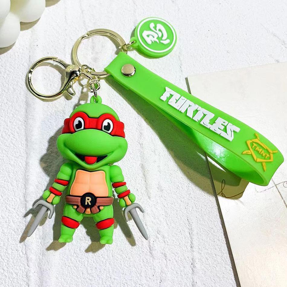 Anime Ninja Turtle Figure Keychain Set Brave Teenage Mutant Ninja Turtles Raphael Donatello Doll Keyring Car Package Hanging Key