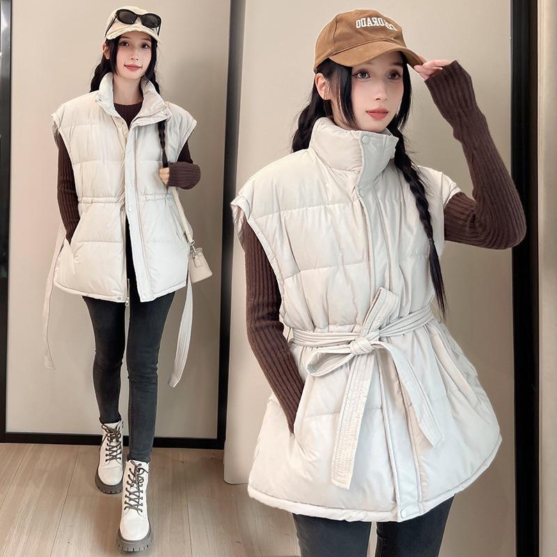 Neue Damen Daunen Baumwollweste Tasche Taille Ärmellos Baumwolljacke Weste Stehkragen