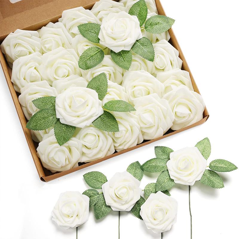 

25pcs Artificial Flowers PE Foam Roses W/stem for DIY Wedding Bouquets Centerpieces Christmas Party Arrangement Home Decoration