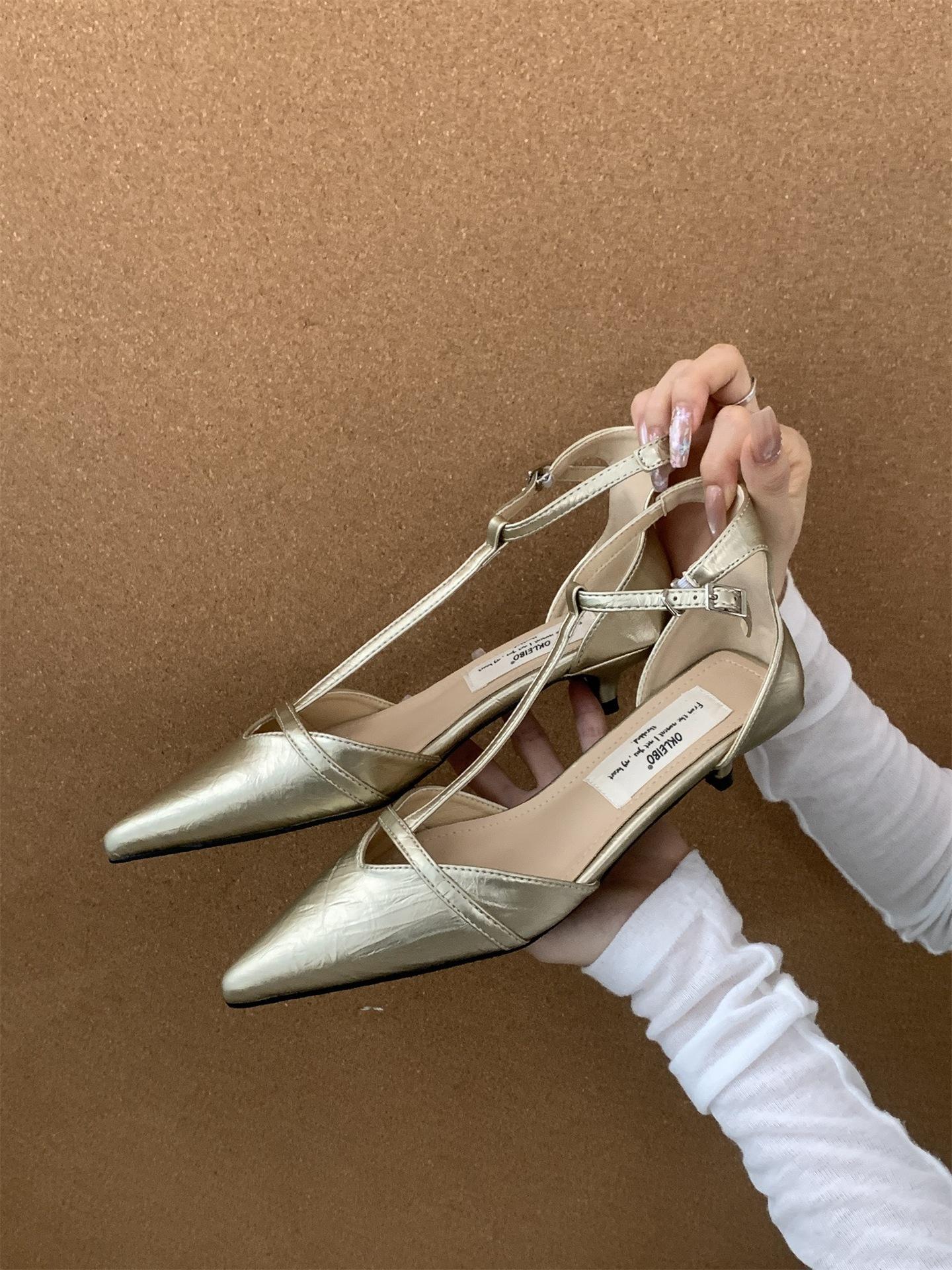 

2025 новый темперамент знаменитости универсальные туфли для работы в стиле кэжуал французский стиль золото полые одинарные туфли женская обувь 39 золотой