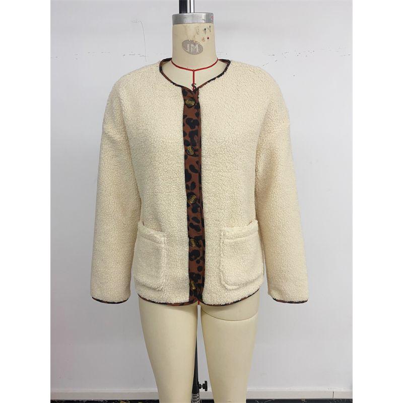 Autumn Winter Women Coat Ladies Tops Fall/Winter Cardigan Polar Fleece Round Neck Outerwear Women